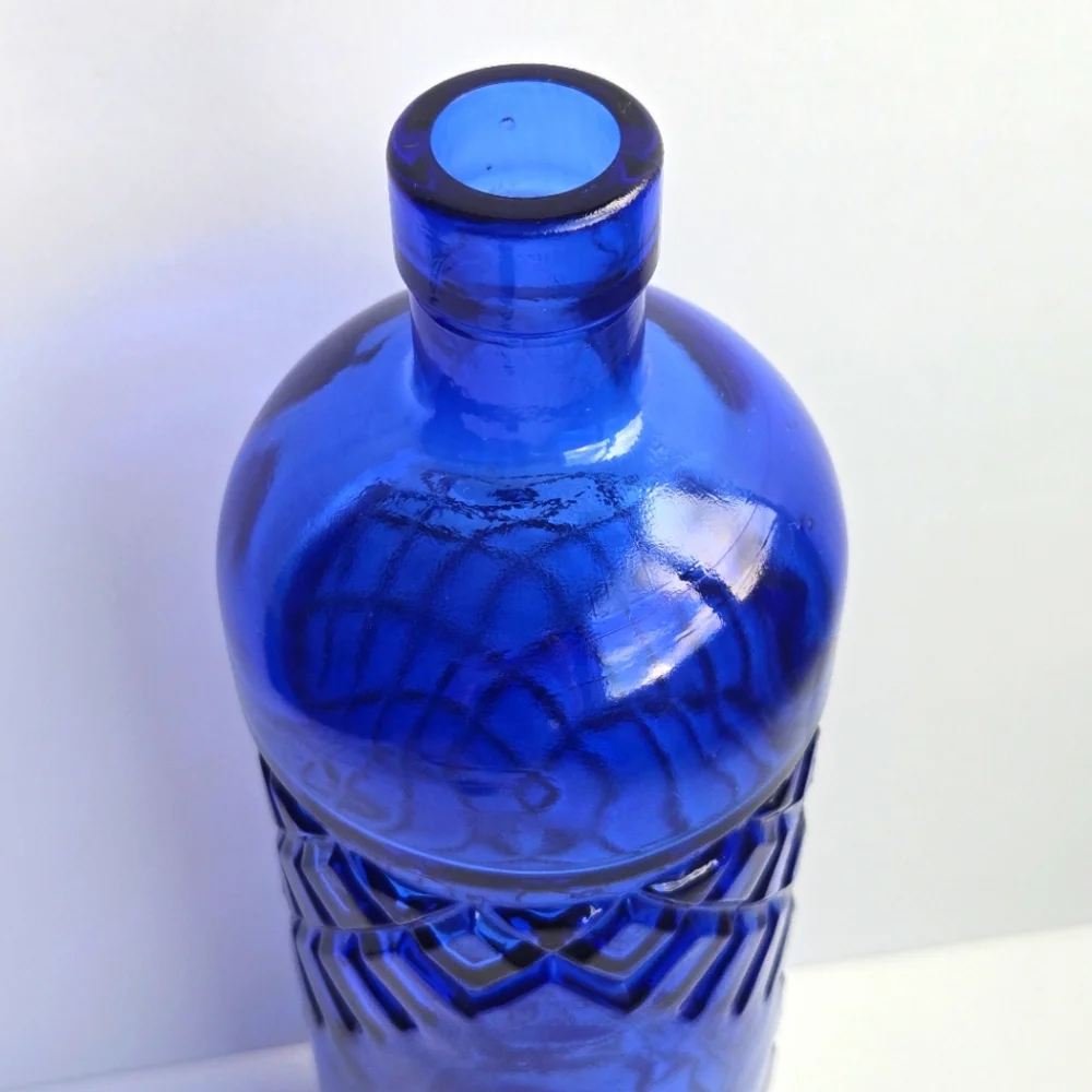 VTG PIER 1 Cobalt Blue Glass Bottle Decanter Diamond Lattice Textured Vase Spain